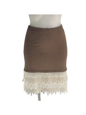 Southern Grace Womens Elastic Waist Brown Skirt With Lace Hem Medium